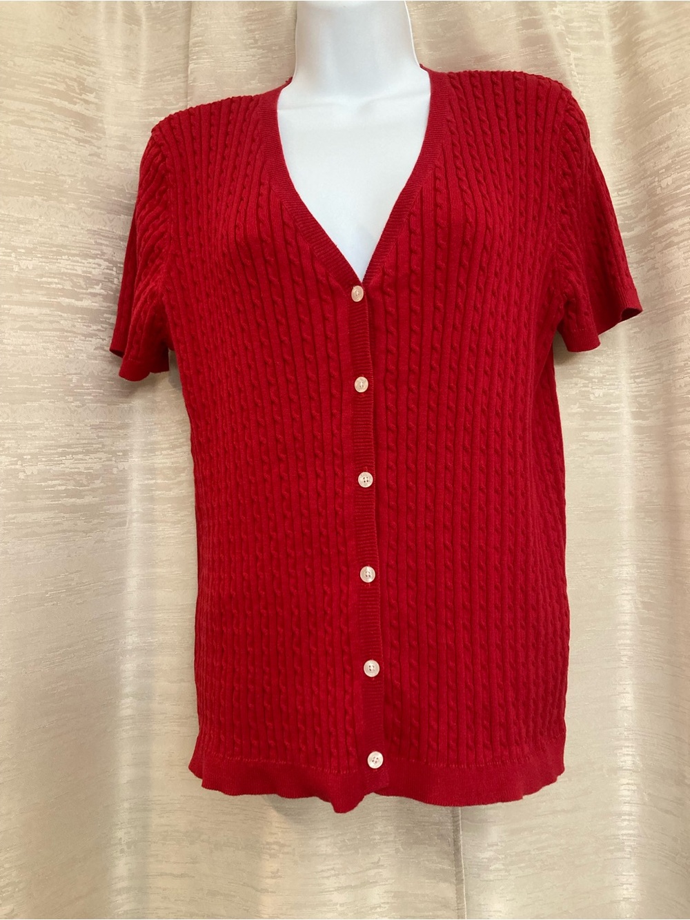 Chaps Red Short Sleeve Cable Knit Button Down Sweater XL